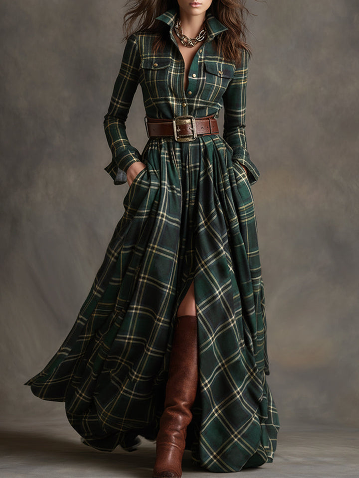 Evelyn Hemdblusenkleid in Grün kariert, Gesamtansicht