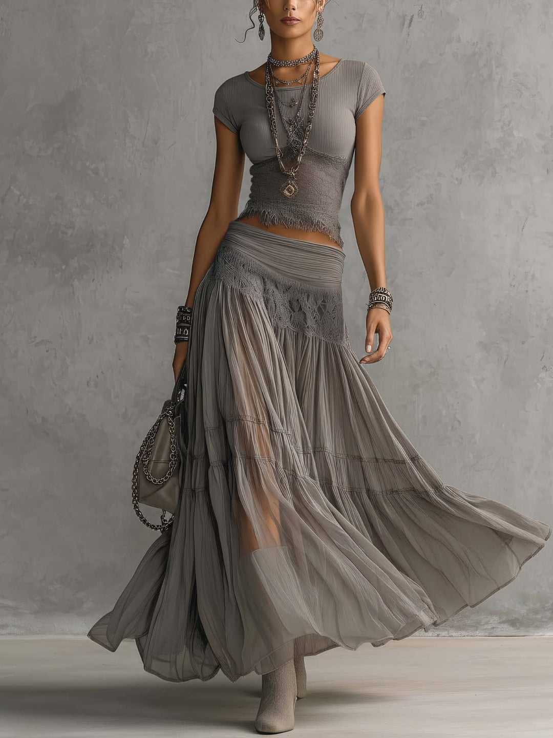Rosanna zweiteiliges Maxi-Set in Grau