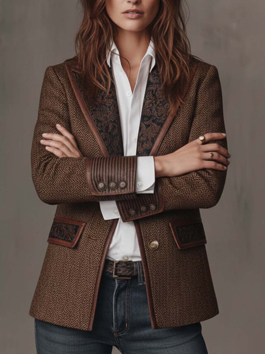 Gisèle™ Blazer in Braun – Vorderansicht mit verschränkten Armen