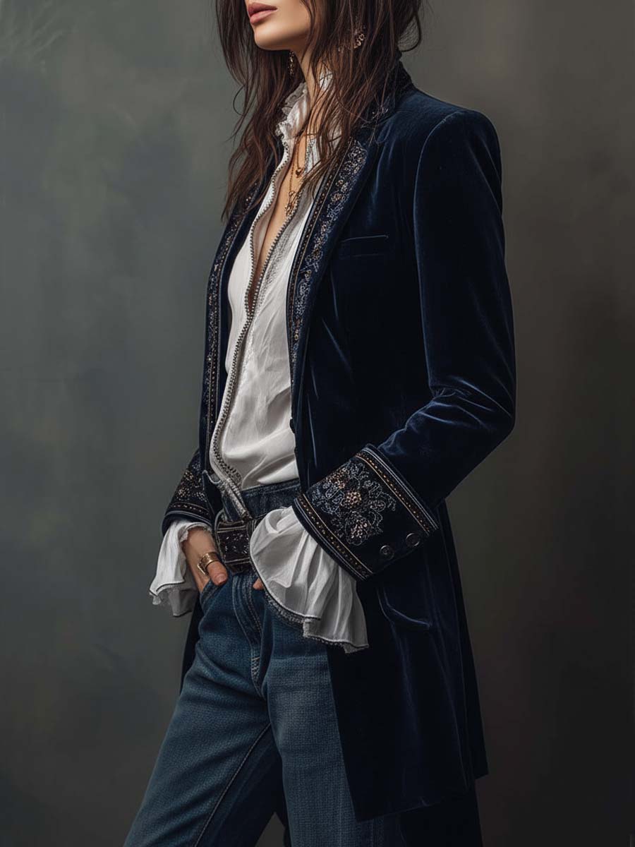 Athénaïs™ Gehrock-Jacke in Marineblau – Seitenansicht
