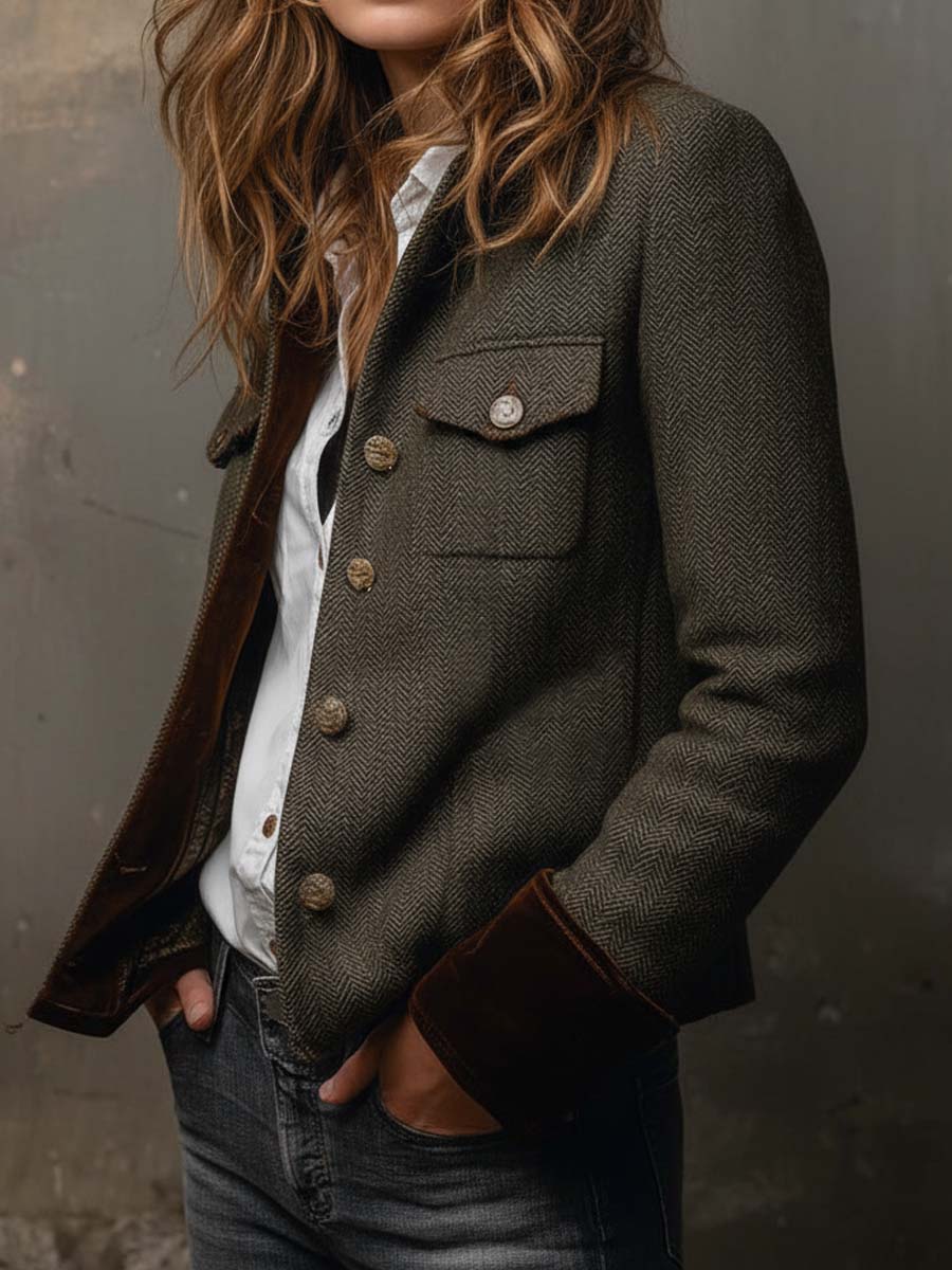 Honorine™ Jacke in Olivgrün – schräge Vorderansicht