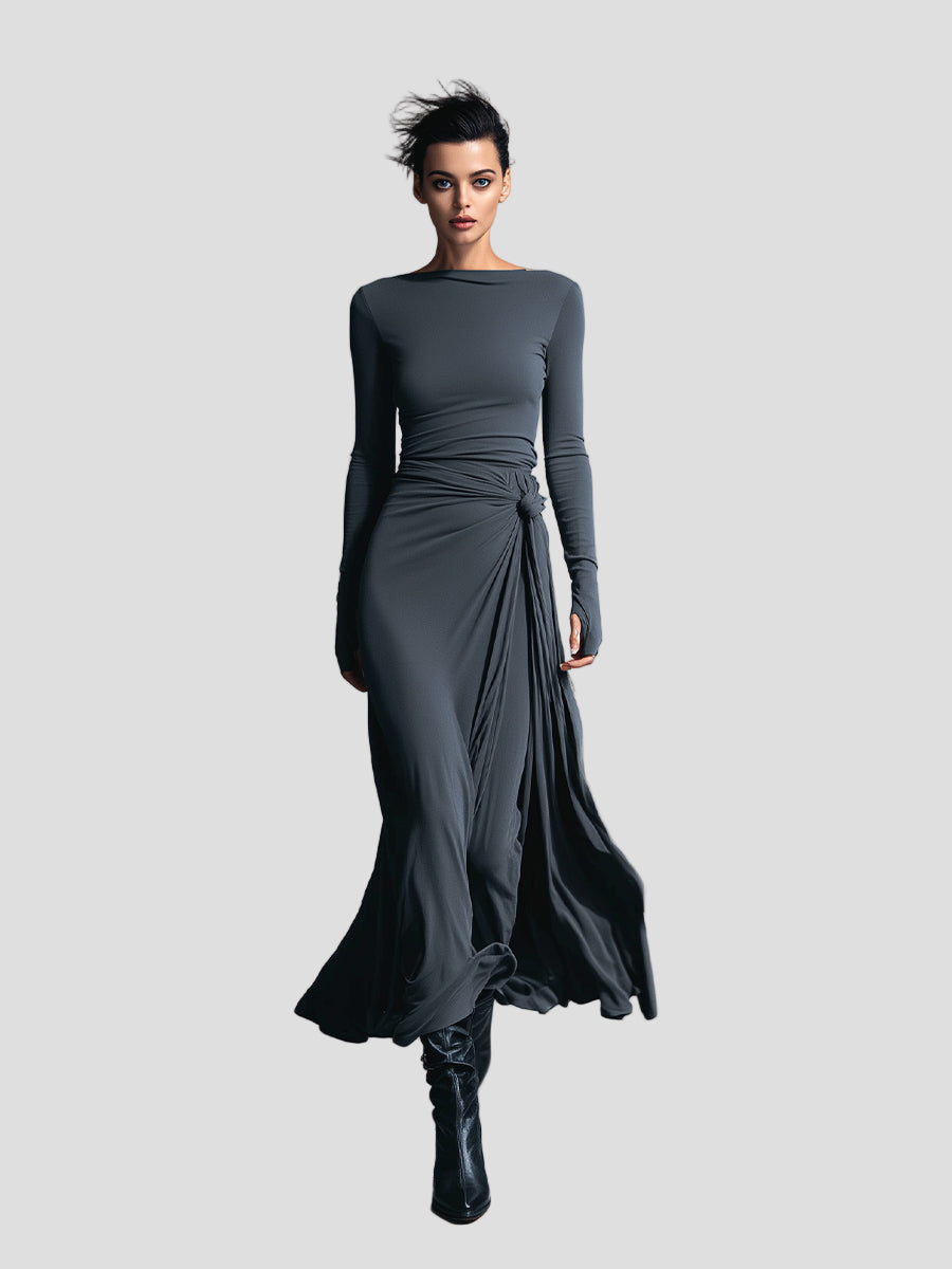Merlyform Wickelkleid in Grau mit seitlichem Knoten