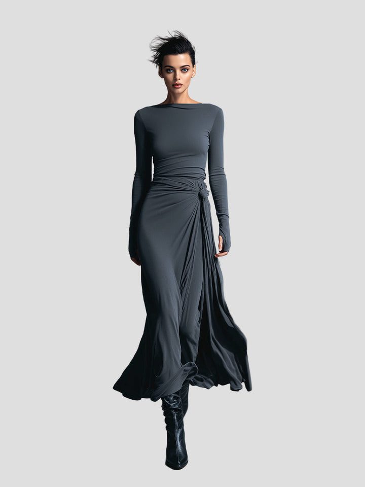 Merlyform Wickelkleid in Grau mit seitlichem Knoten