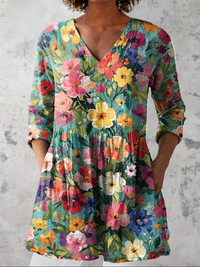 Nora™ | Tunika-Bluse mit bunten Blumen auf Dunkel
