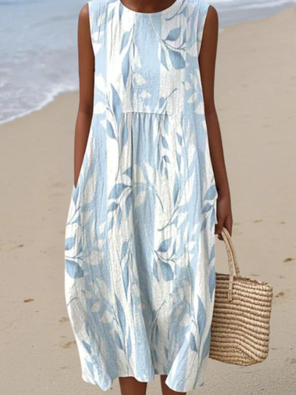 Daphne Midikleid mit mehrfarbigem Blattprint