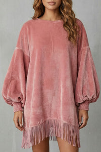 Bellurie™ | Oversized Samt-Minikleid mit Ballonärmeln und Fransensaum