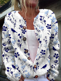 Vynora™ | Strickjacke mit Vogel- und Blütenmuster