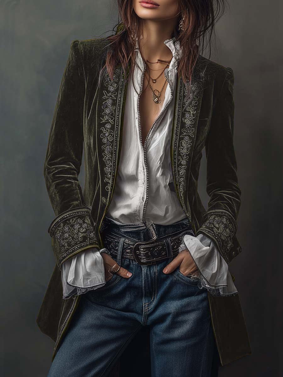 Athénaïs™ Gehrock-Jacke in Olivgrün – Vorderansicht