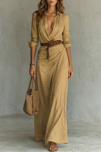 Azura™ | Maxi-Hemdblusenkleid mit Wickelrock und Knopfleiste