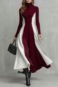 Mariveille™ | Rollkragenkleid mit Kontrastbahnen und Glockenrock