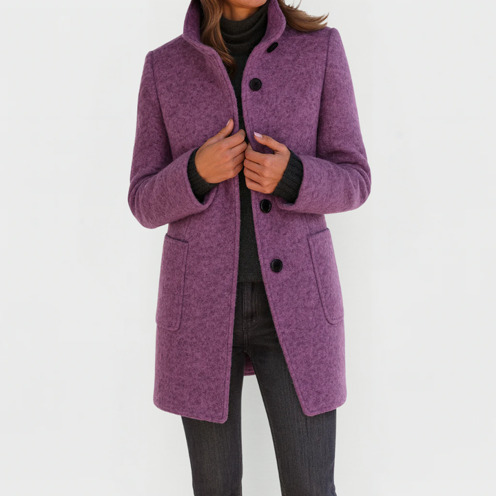 Midi-Mantel mit Stehkragen und aufgesetzten Taschen, Farbe Violett