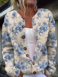 Daysie™ | Strickjacke in Creme mit blauem Blütenmuster