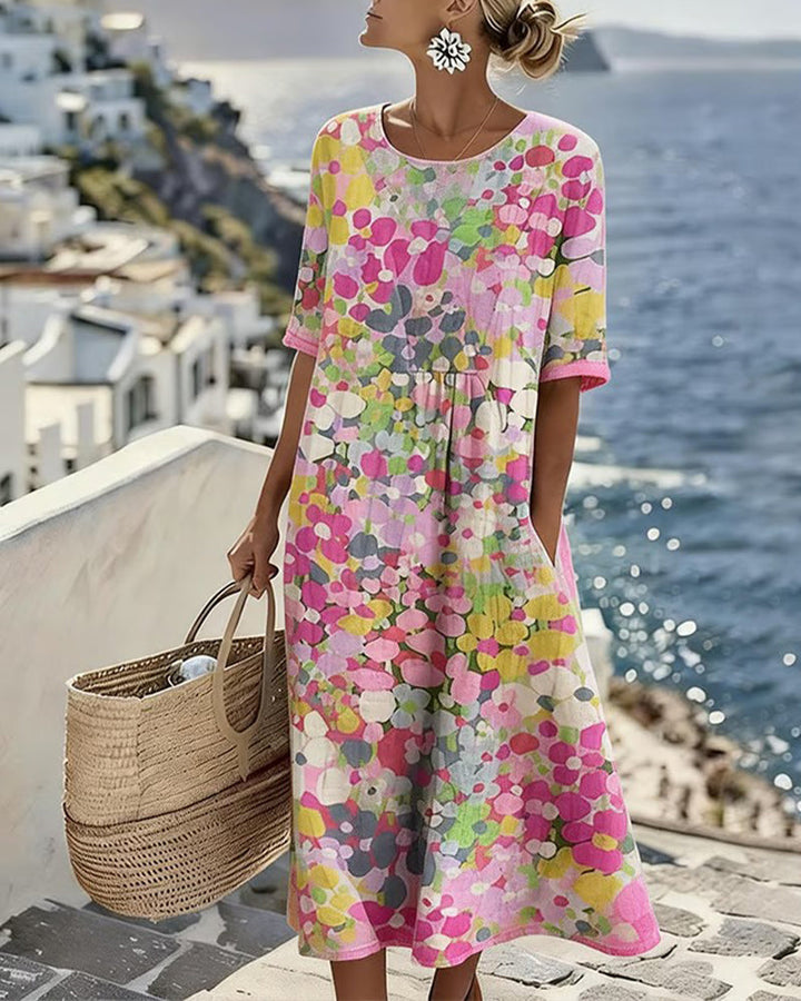 Elina Blumen-Midikleid in Rosa