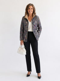 Nadine™ | Steppjacke in Grau mit Trockenblumen-Print
