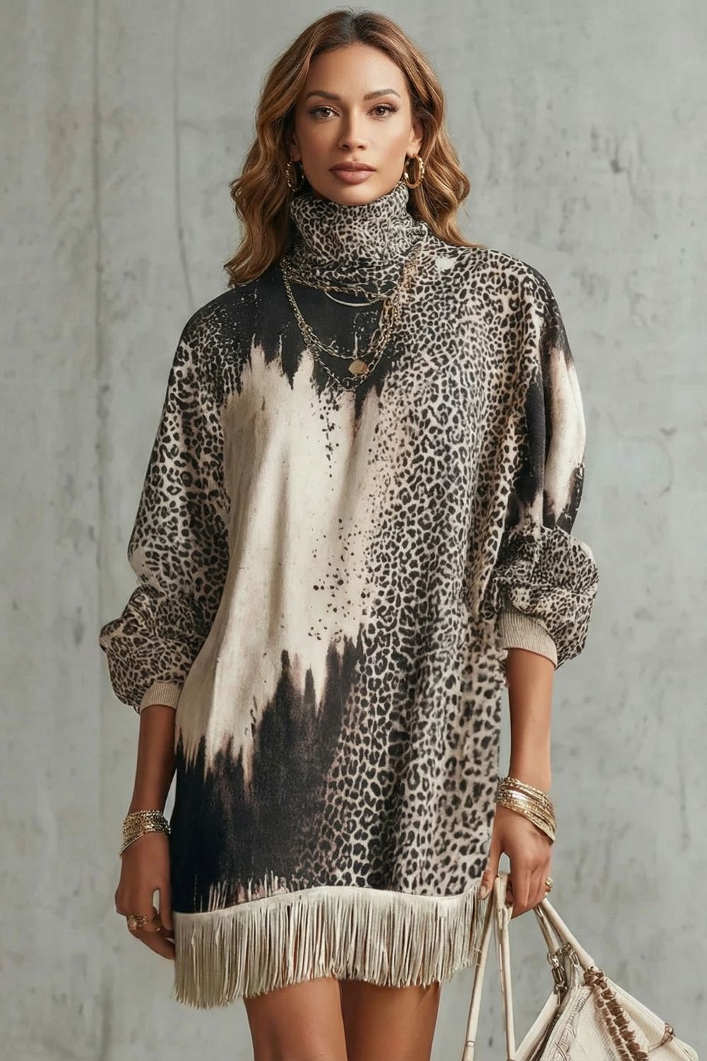 Solenne Minikleid mit Leopardendruck – Ganzkörperansicht von vorne