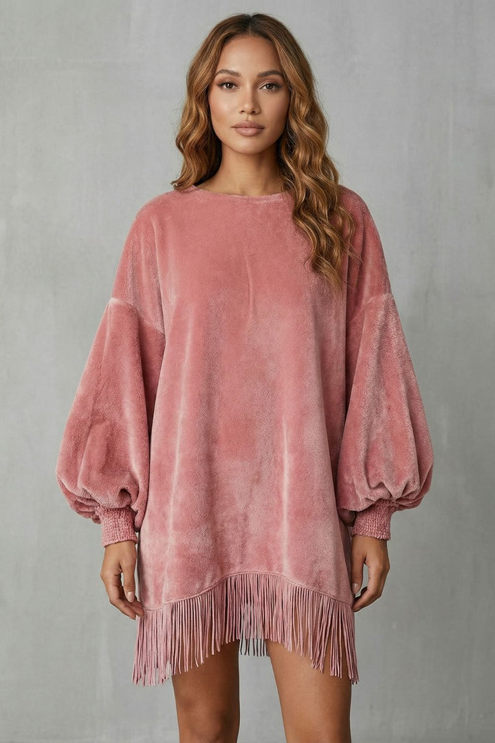 Bellurie Samt-Minikleid in Rosa, komplette Vorderansicht