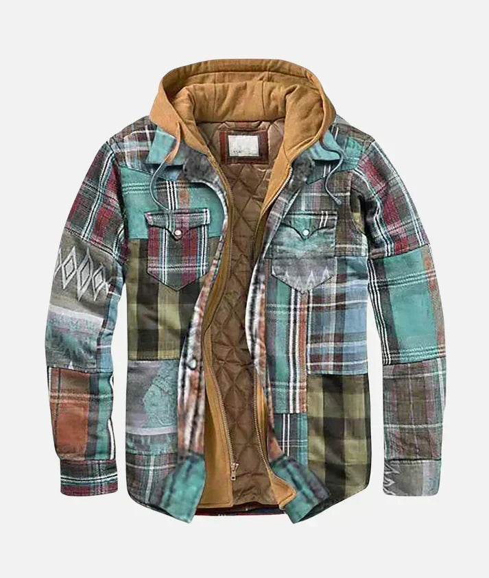 Hemdjacke mit Steppfutter und Kapuze in Kontrast-Camel, Farbe Patchwork