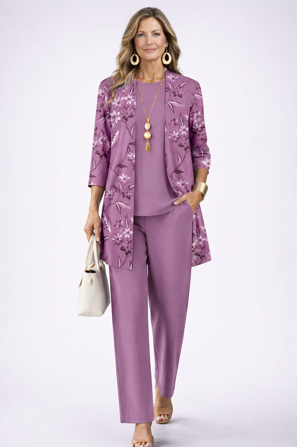 Margot dreiteiliges Set mit Blumen-Cardigan