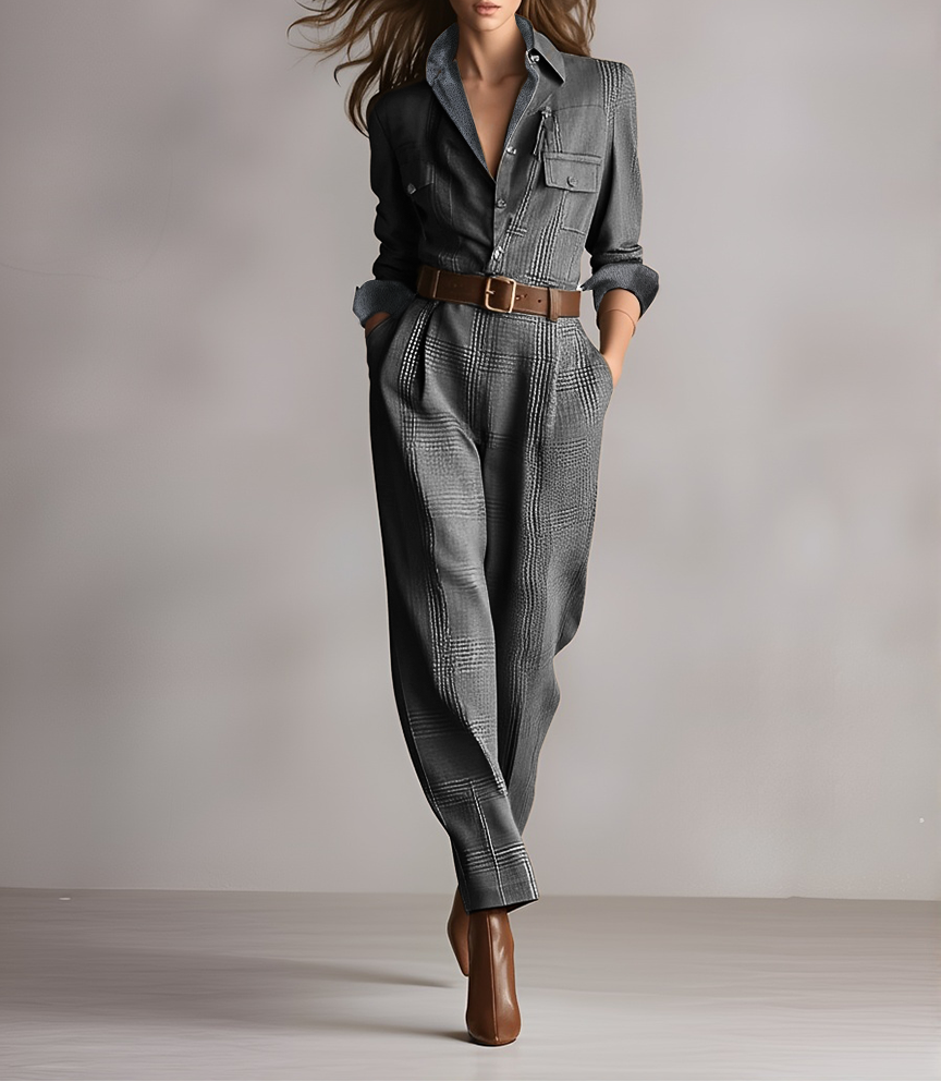 Jumpsuit mit Glencheck-Karo in Grau, Ganzkörperansicht