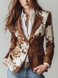 Agathe™ | Blazer in Wildlederoptik mit Kuhfell-Print