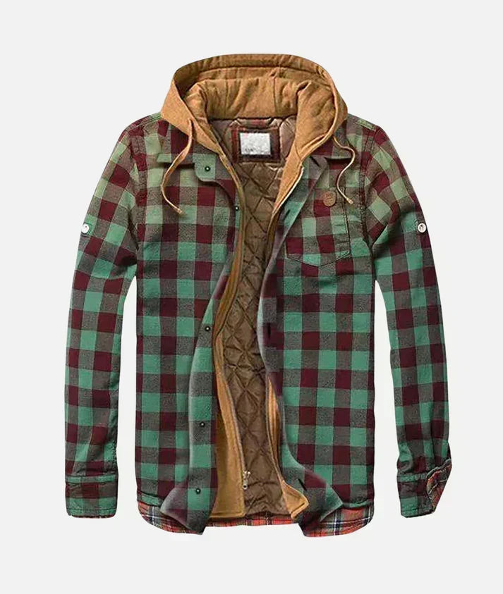 Hemdjacke mit Steppfutter und Kapuze in Kontrast-Camel, Farbe Grün-Bordeaux