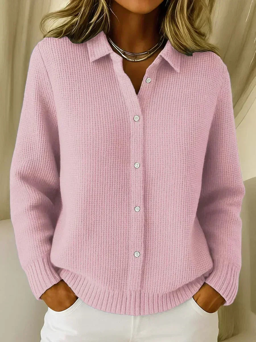 Coralie Strickjacke mit Hemdkragen in Rosa