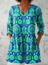 Ines™ | Tunika-Bluse mit Ornamentmuster in Blau-Grün