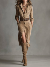Zoe™ | Midi-Kleid in Wildlederoptik mit Seitenschlitzen