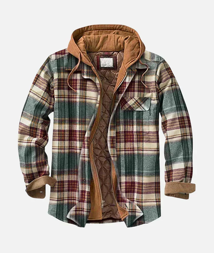 Hemdjacke mit Steppfutter und Kapuze in Kontrast-Camel, Farbe Grün-Creme