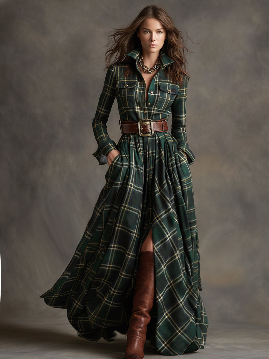 Evelyn Hemdblusenkleid in Grün kariert, Vorderansicht