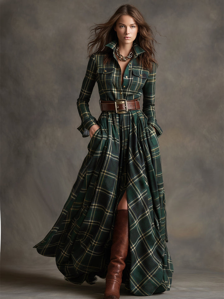 Evelyn Hemdblusenkleid in Grün kariert, Vorderansicht