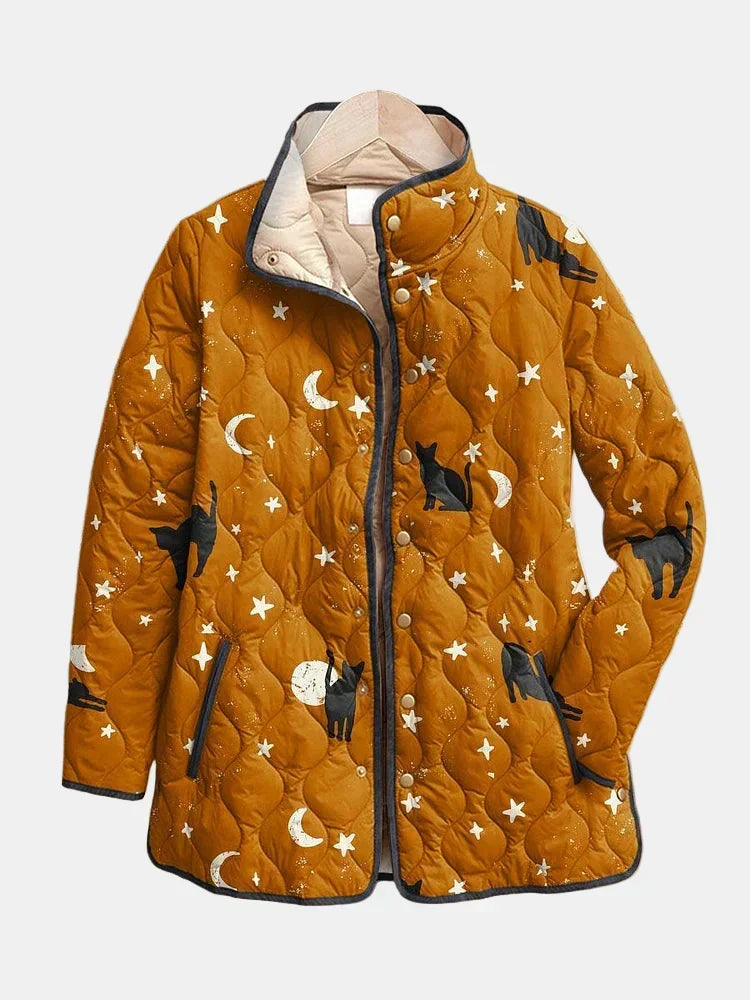 Nicole™ Steppjacke in Ocker mit Katzen und Sternen, Vorderansicht