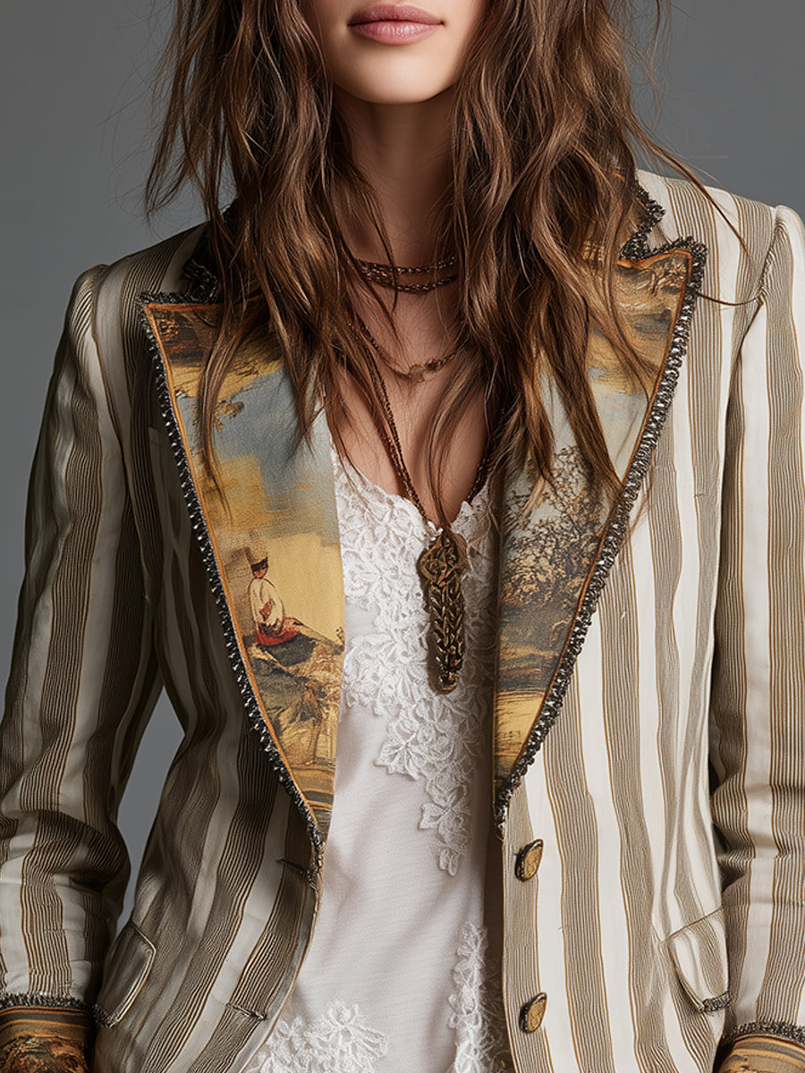 Suzanne™ Blazer – Detail Revers mit Landschaftsmotiv und Zierborte