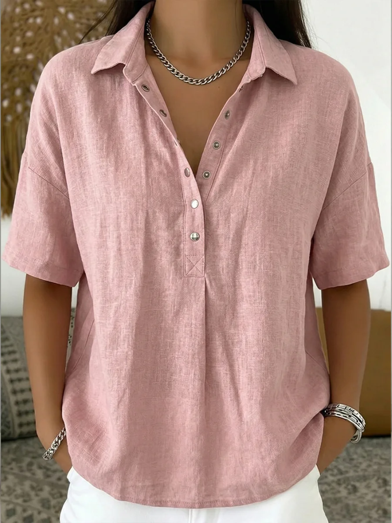 Charlotte kurzärmlige Bluse mit Hemdkragen in Rosa