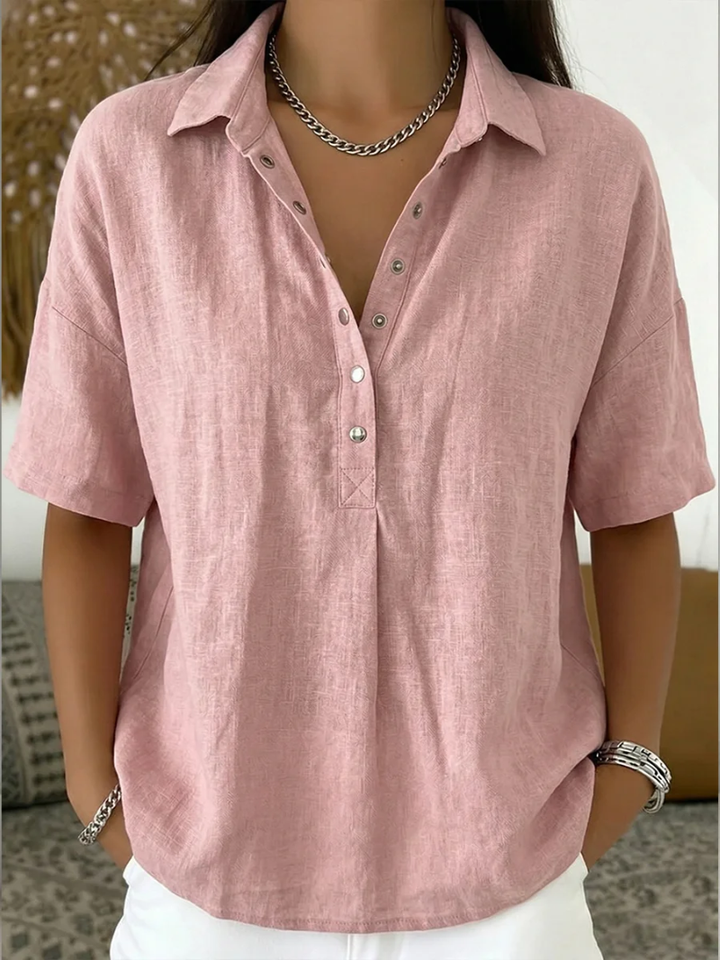 Charlotte kurzärmlige Bluse mit Hemdkragen in Rosa