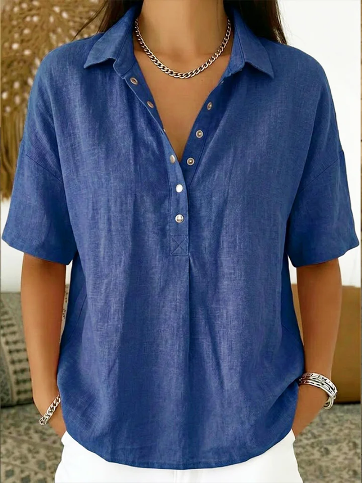 Charlotte kurzärmlige Bluse mit Hemdkragen in Marineblau