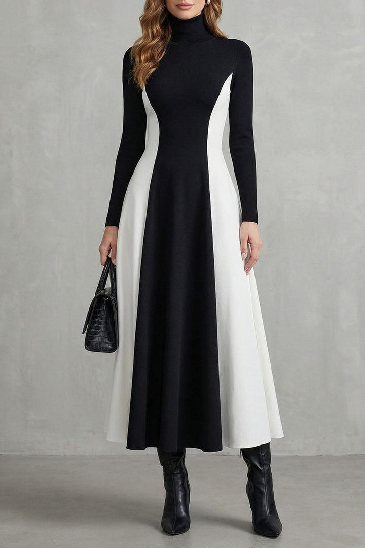 Mariveille Rollkragenkleid in Schwarz und Weiß, Vorderansicht