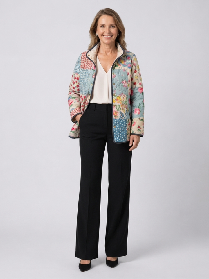 Chloé™ Steppjacke im Blumen-Patchwork-Look, am Model