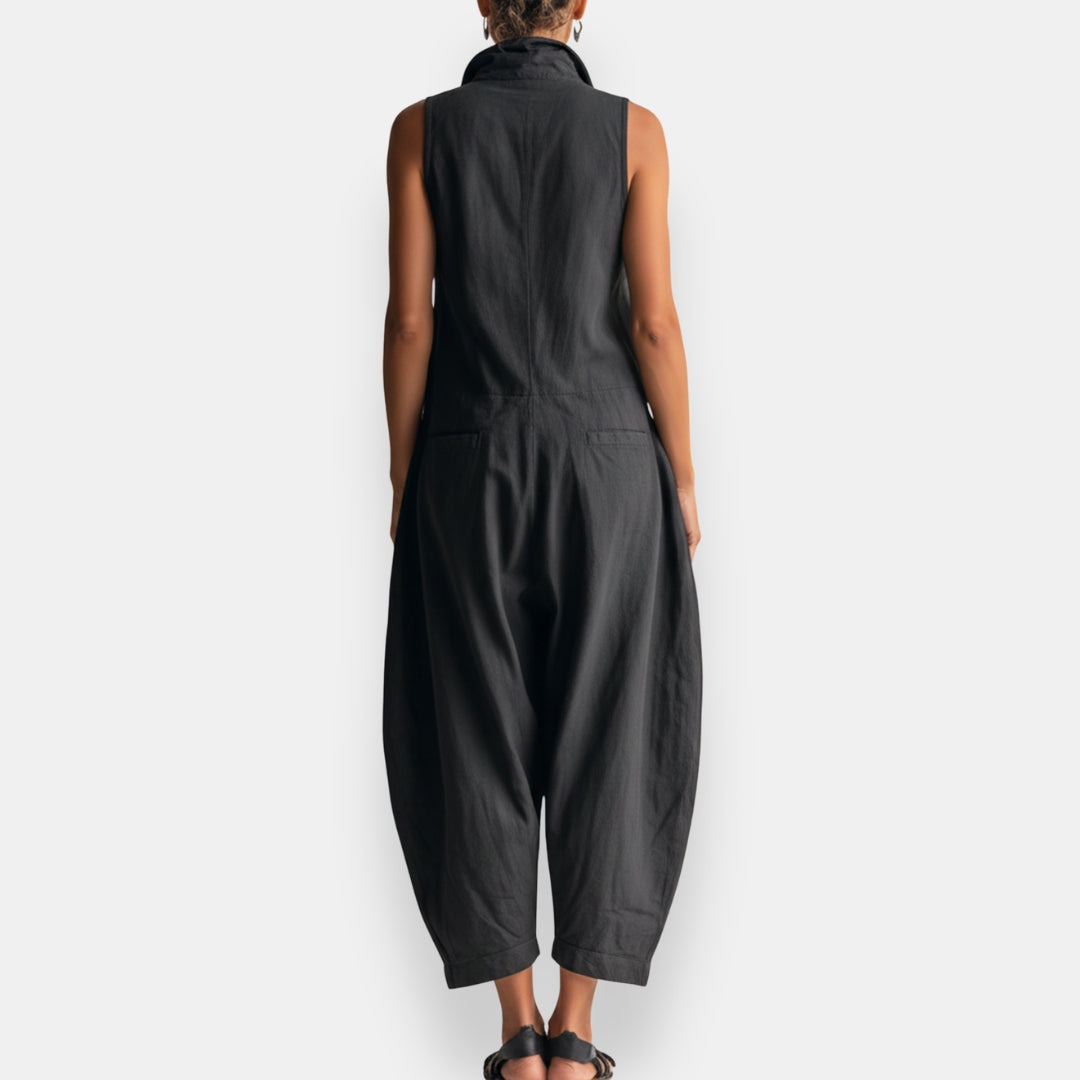 Helen Popeline-Jumpsuit in Schwarz – Rückansicht