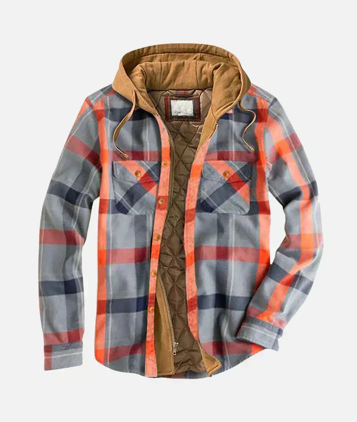 Hemdjacke mit Steppfutter und Kapuze in Kontrast-Camel, Farbe Grau-Orange