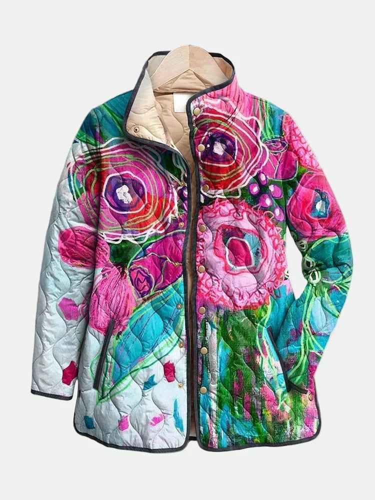 Lucie™ Steppjacke mit Aquarell-Blumenprint, Vorderansicht