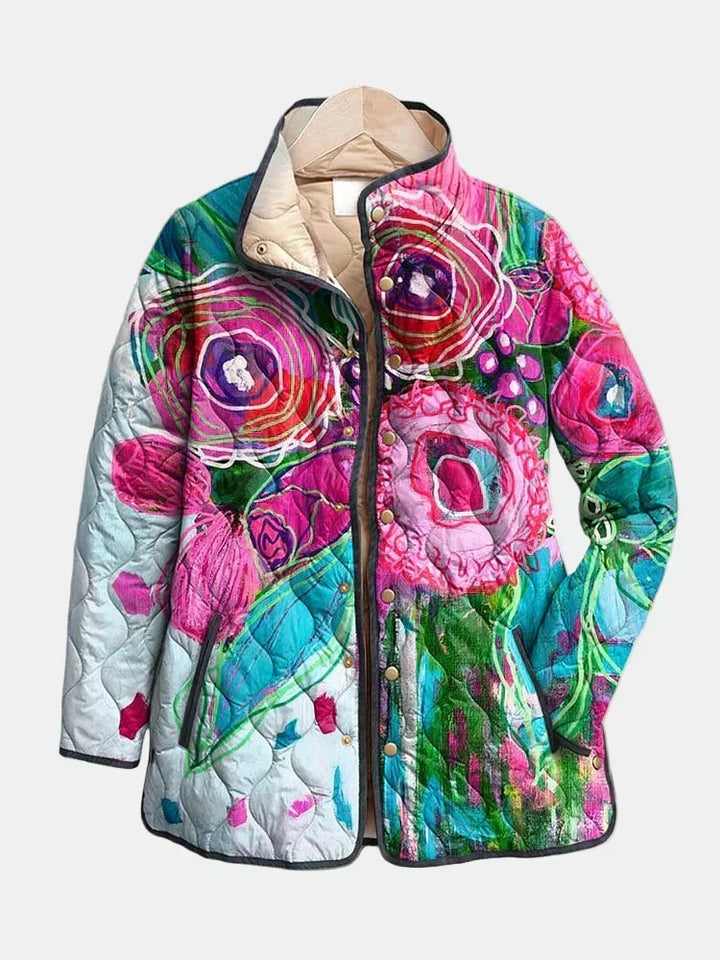 Lucie™ Steppjacke mit Aquarell-Blumenprint, Vorderansicht