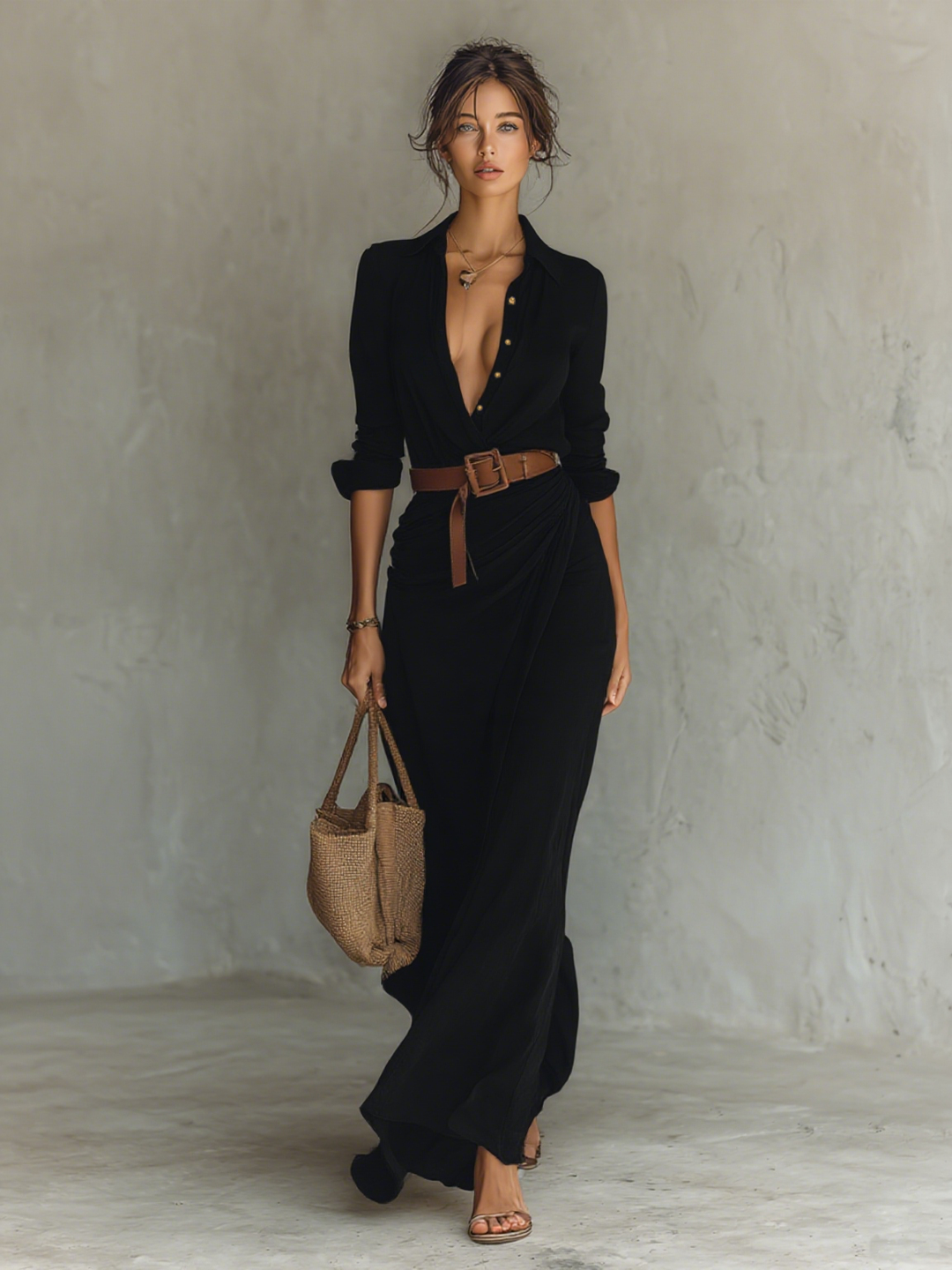 Victoire langes Hemdblusenkleid in Schwarz