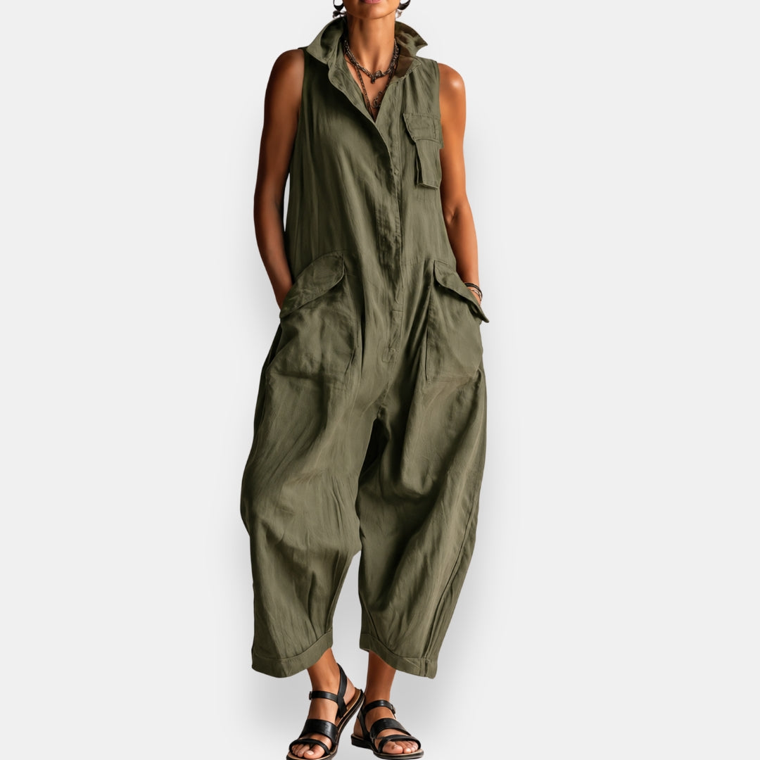 Helen Popeline-Jumpsuit in Grün – Gesamtansicht
