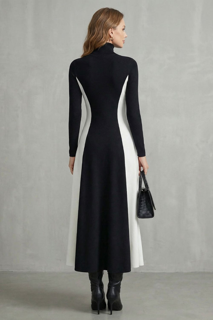 Mariveille Rollkragenkleid in Schwarz und Weiß, Rückansicht