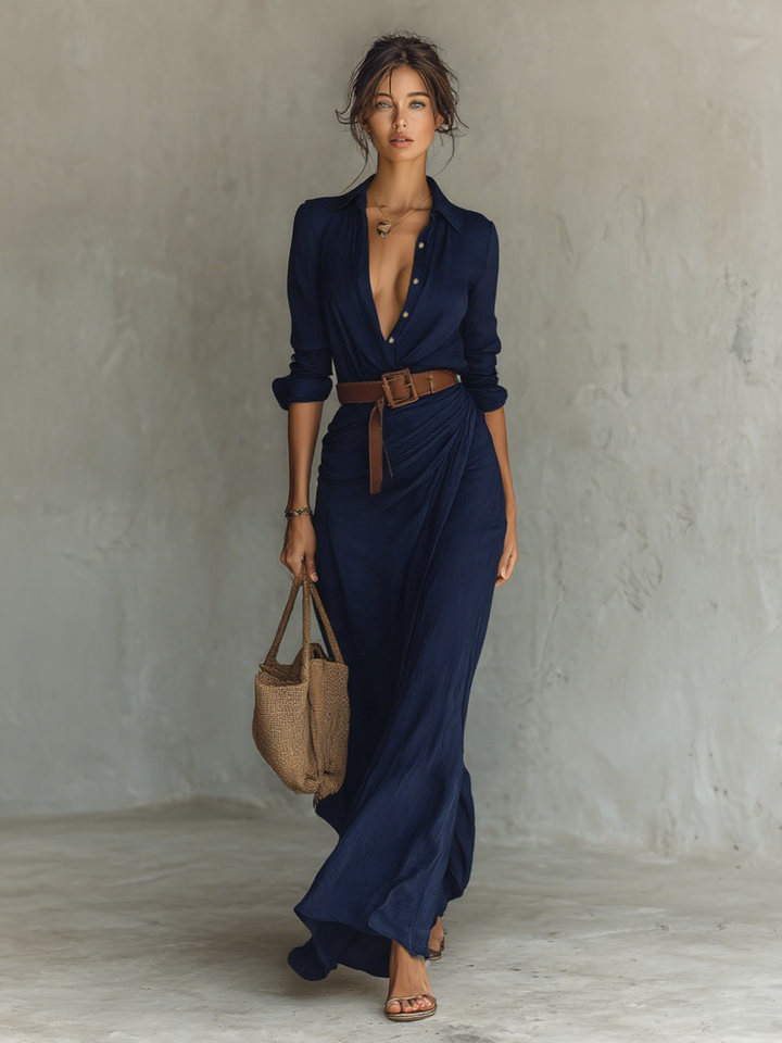 Victoire langes Hemdblusenkleid in Marineblau