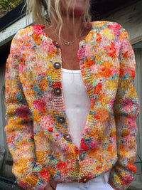 Marlene™ | Bunte Bouclé-Strickjacke mit Blütenmuster