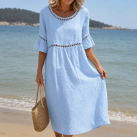 Helena™ | Leinenkleid mit Volantärmeln und Lochspitze