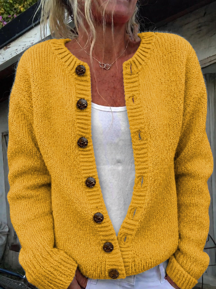 Foxfield™ Strickjacke in Senfgelb mit runden Zierknöpfen