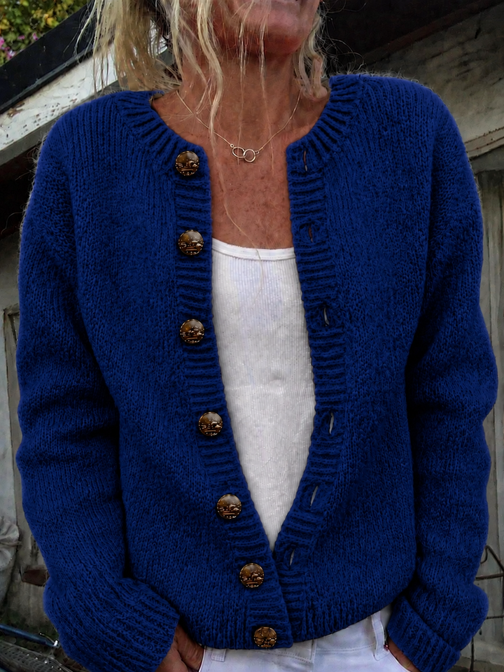 Foxfield™ Strickjacke in Royalblau mit runden Zierknöpfen